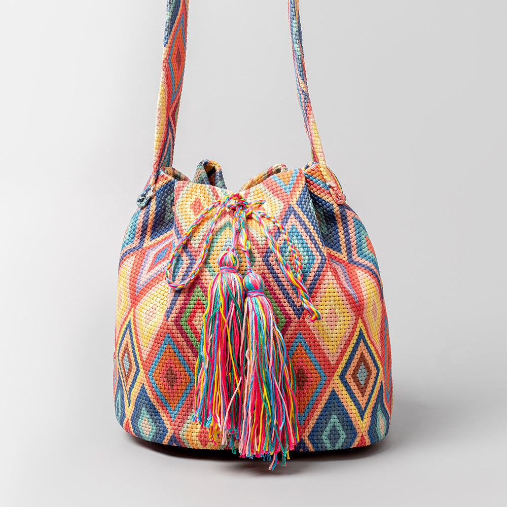 Vintage Print Bucket Shoulder Bags