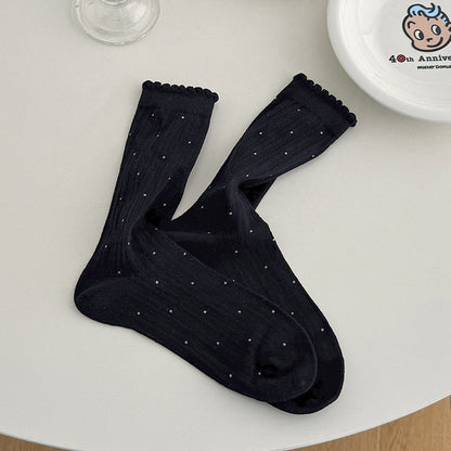 Polka Dot Ruffle Ribbed Thin Socks