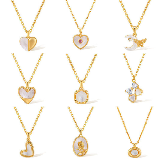 Vintage Shell Pearl Pendant Chain Necklaces