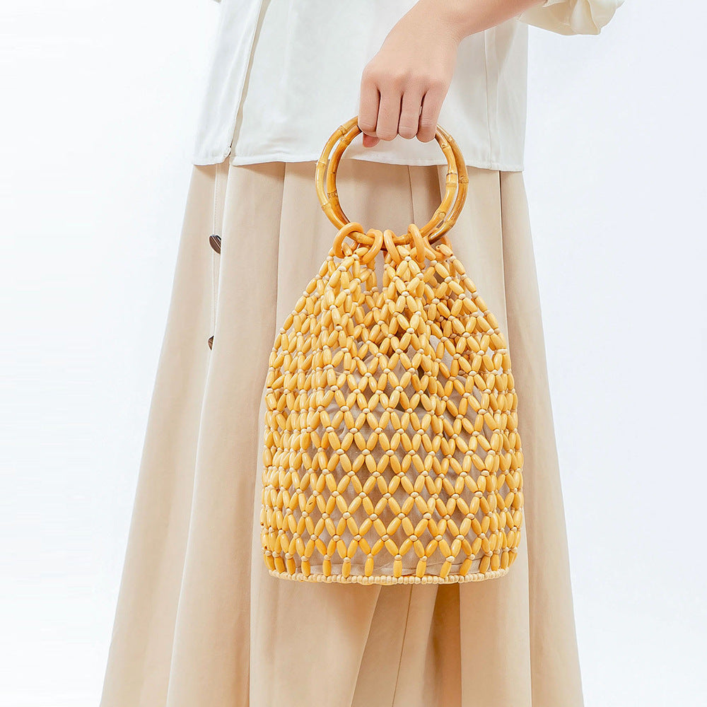 Handmade Wooden Bead Bucket Bag