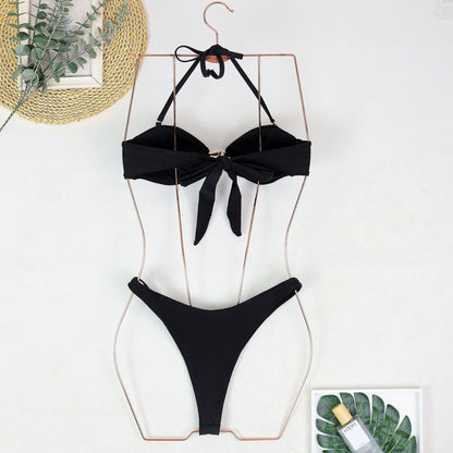 Solid Color Strapless Triangle Bikini Swimwear