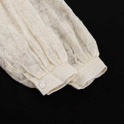 Flower Jacquard Lantern Sleeves Sweet Mini Dress