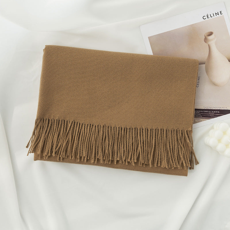 Simple Solid Color Fringed Winter Scarf