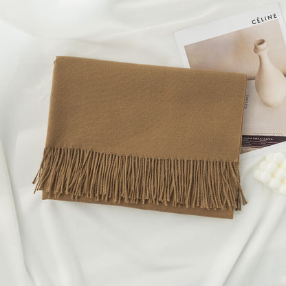 Simple Solid Color Fringed Winter Scarf