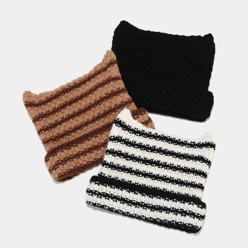 Stripe Cute Contrast Color Knit Beabie