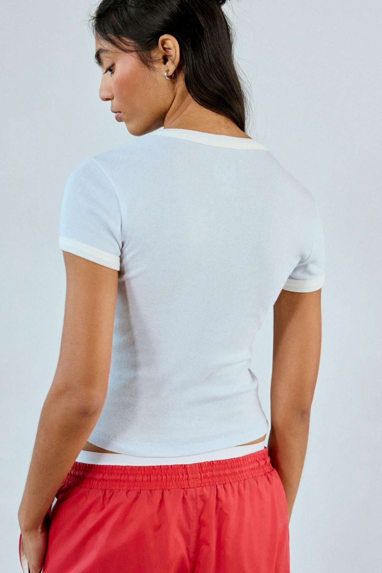 Color Block Print Ribbed Slim Tops