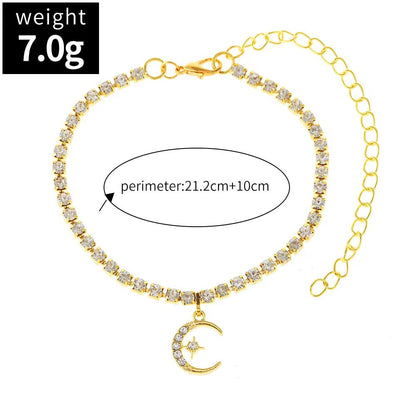 Rhinestone Moon Pendant Shiny Anklets