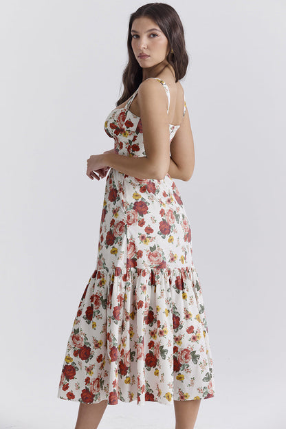 Corset Floral Midi Aline Spaghetti Dress