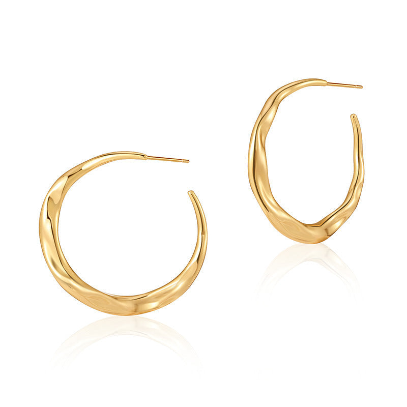 Electroplated Irregular Metal C Shaped Hoop Earrings