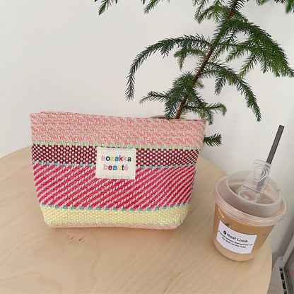 Color Block Striped Large Capacity Make Up Bag