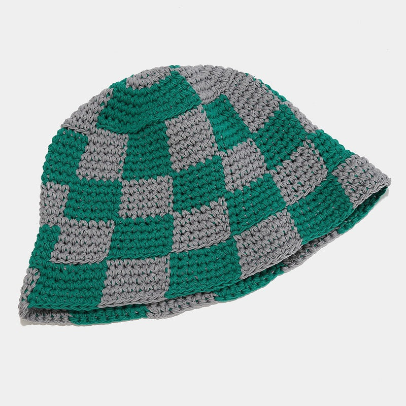 Crochet Knit Plaid Classic Bucket Hat
