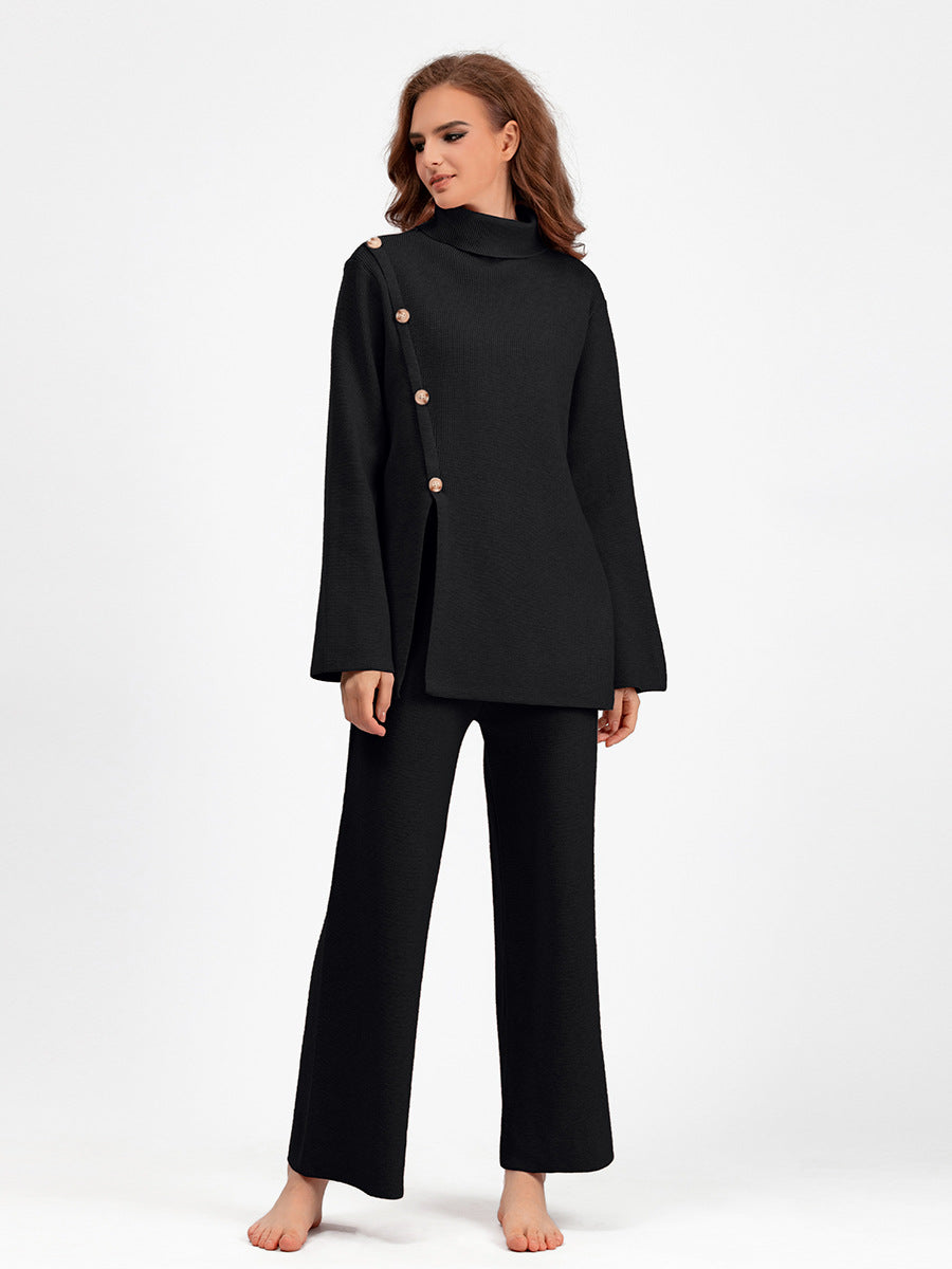 2+ Stand Collar Side Split Knit Sets