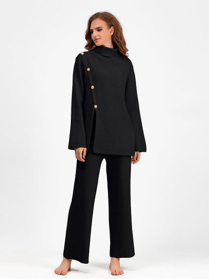 2+ Stand Collar Side Split Knit Sets