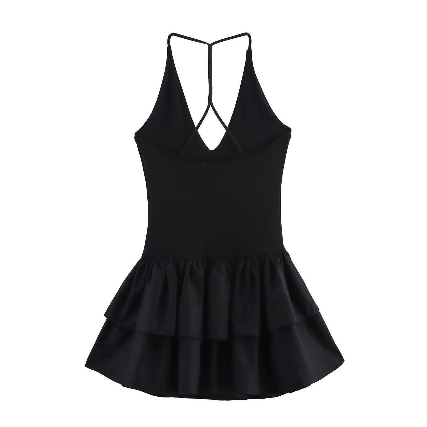 Trendy Solid Color Ruffle Hem Halter Dress