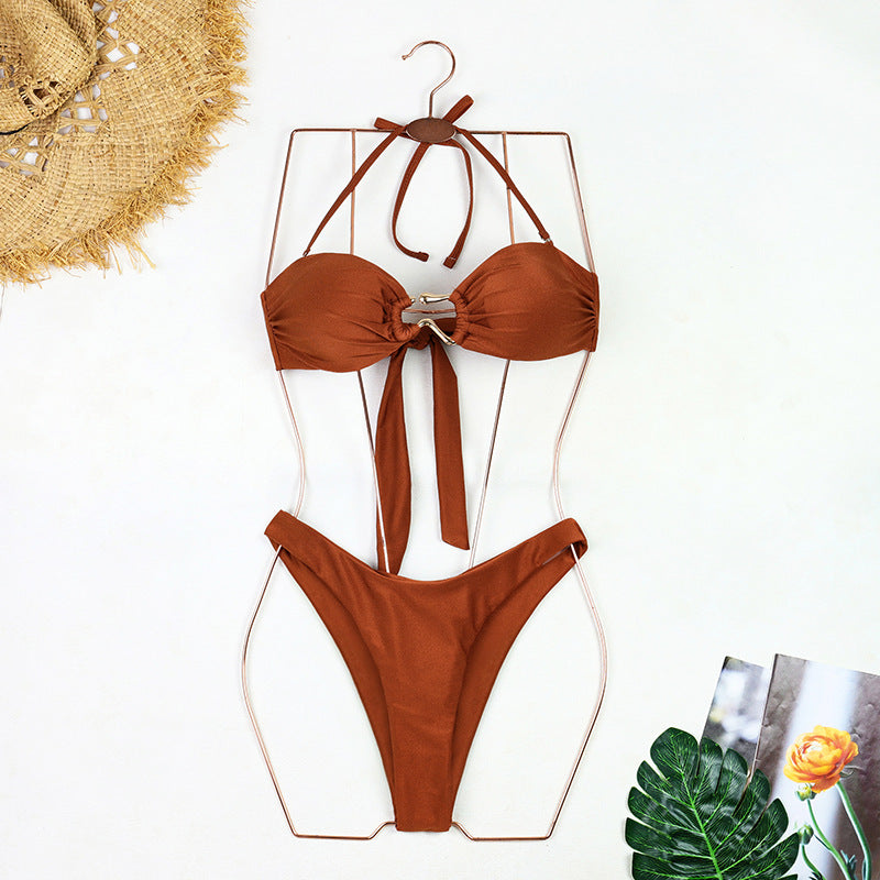 Solid Color Strapless Triangle Bikini Swimwear