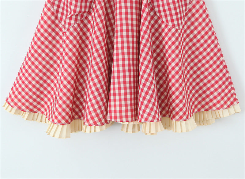 Sweet Halter Sleeveless Plaid Midi Dress