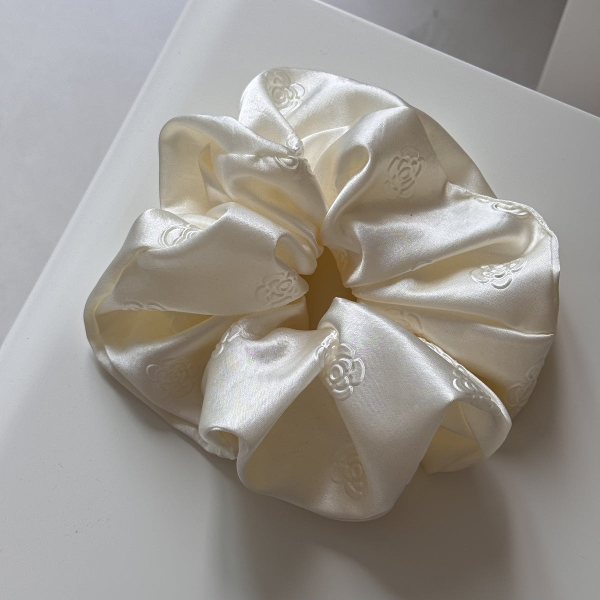 Elegant Rose Embossed Satin Stretchy Scrunchies