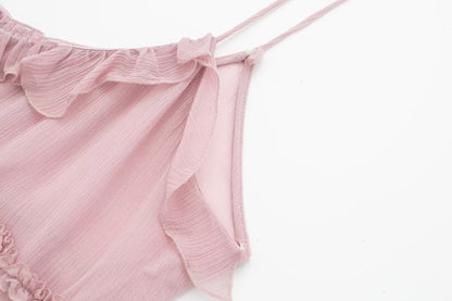 Solid Color Layered Ruffle Spaghetti Strap Top