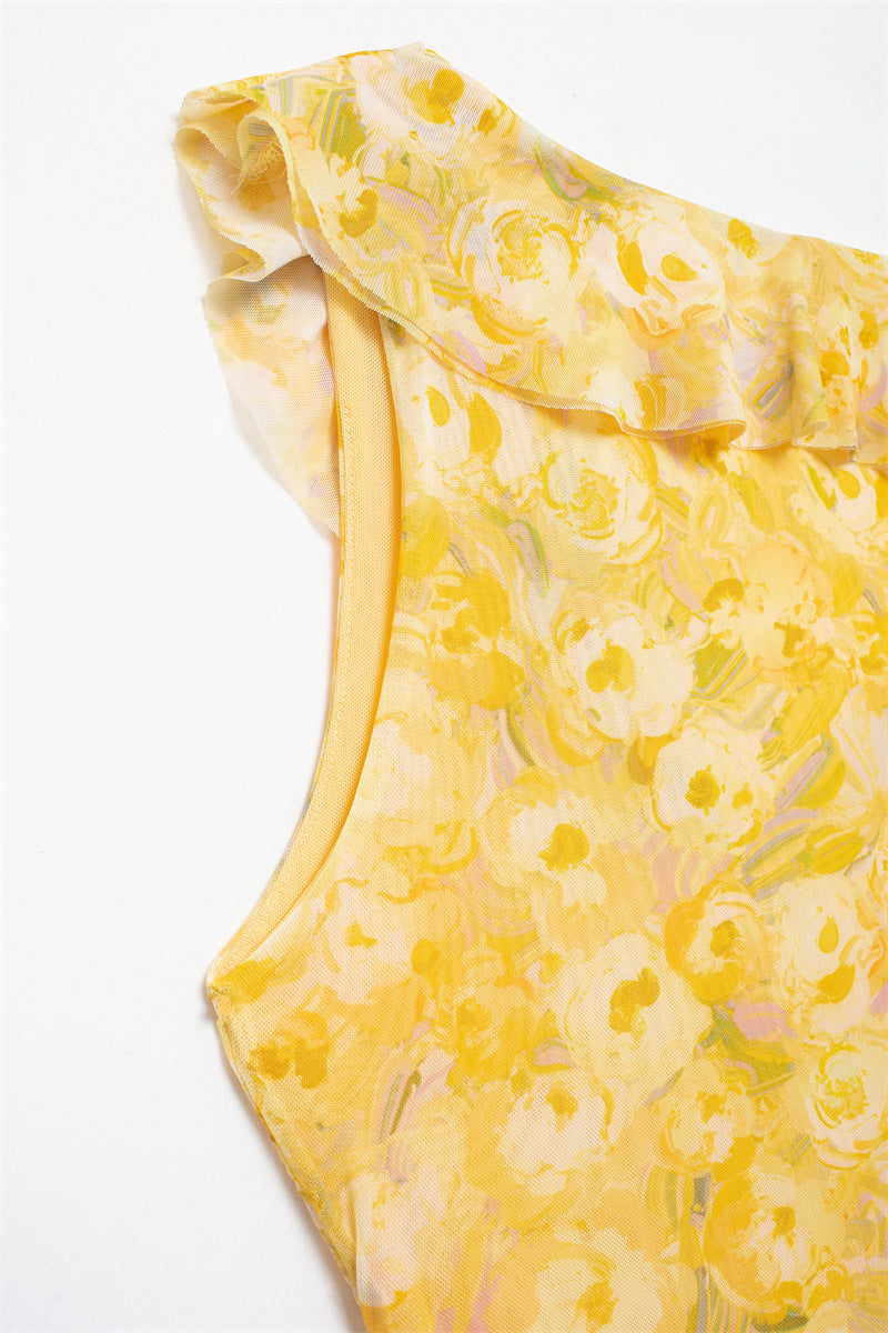 Sweet Pleated Printed Bodycon Mini Dress