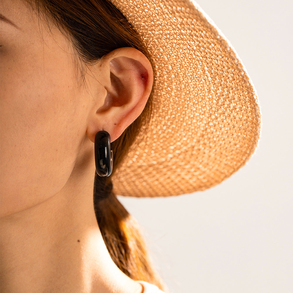 Gold Plated Stainless Steel Hollow C Hoop Earrings