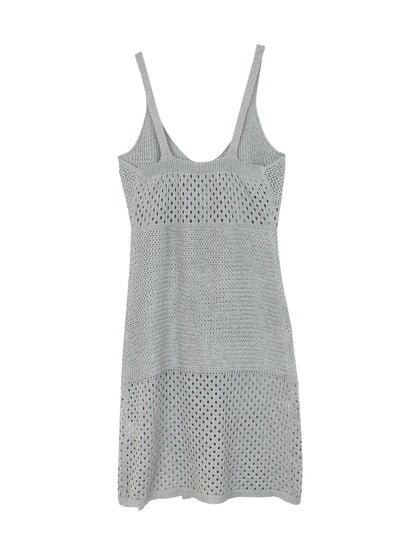Solid Color Hollow Out Knitted Midi Dress