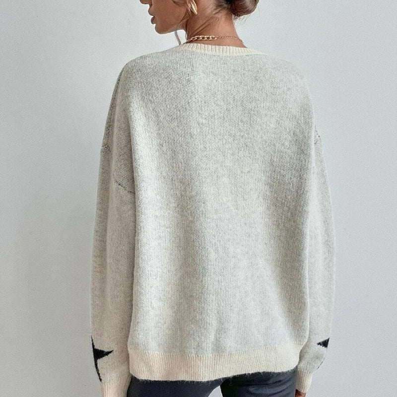 Round Neck Star Jacquard Pullover Sweater