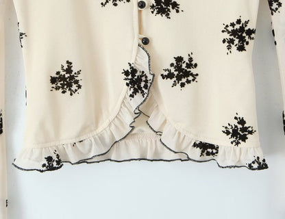 Floral Print V-Neck Lace Cardigan Blouse