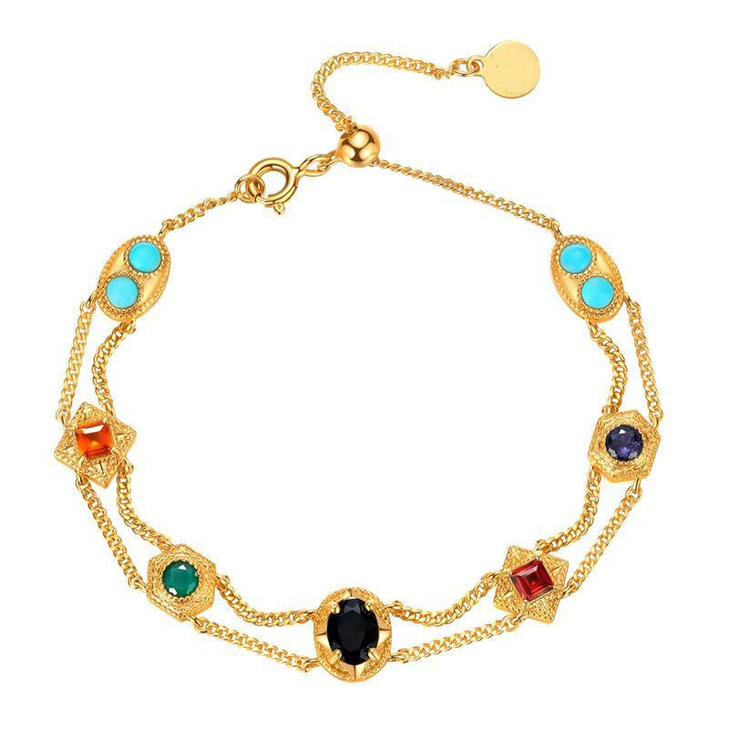 Colorful Zircon Double-Layer Chain Bracelet