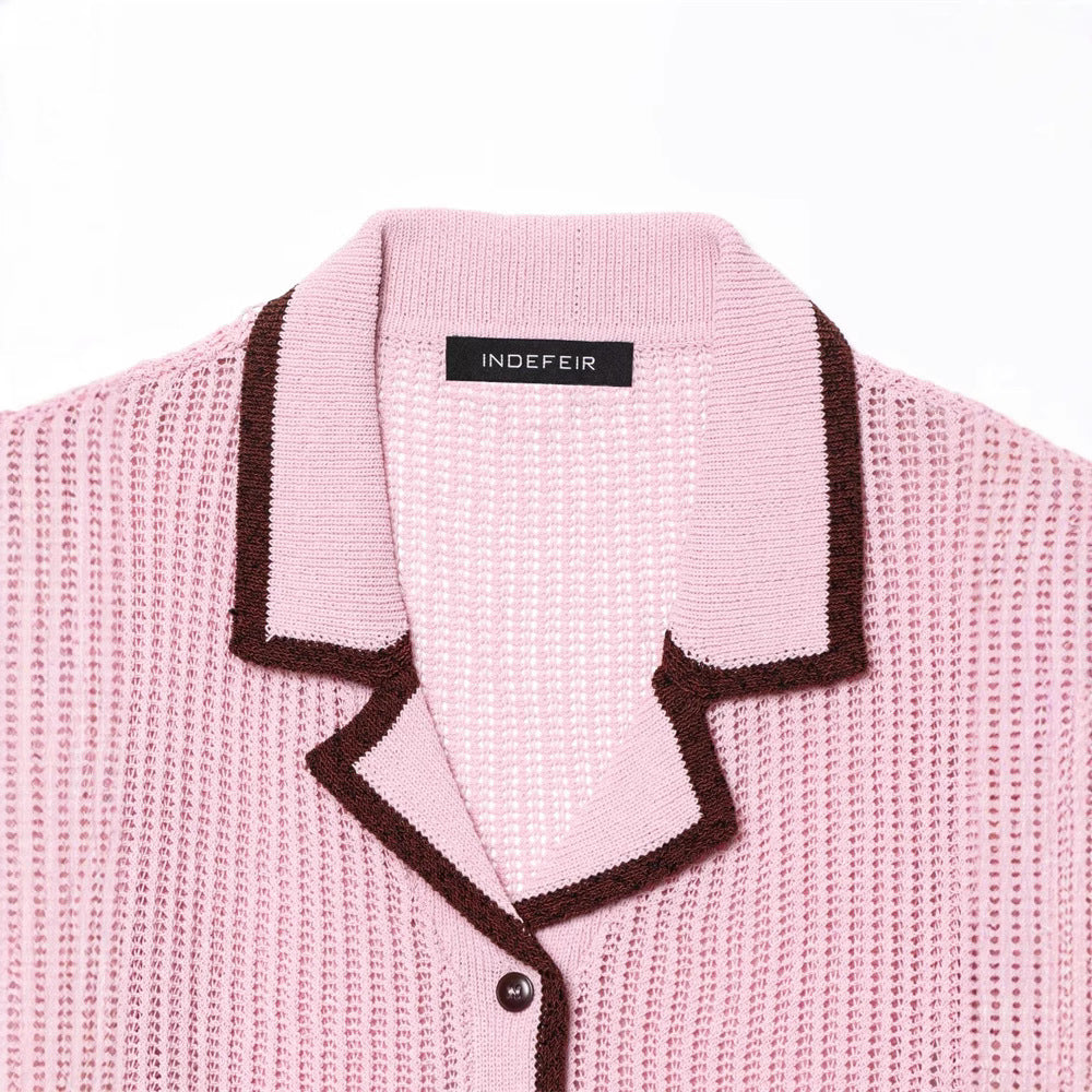 Simple Knitted Collared Top and Shorts Set