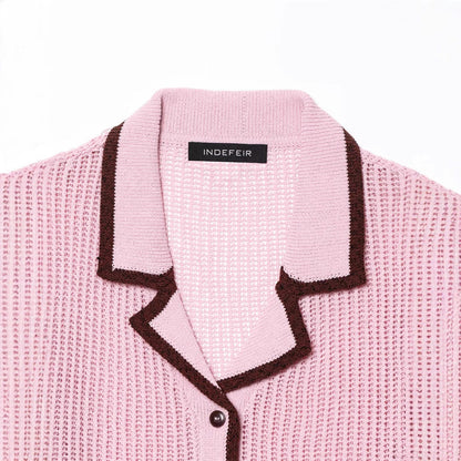 Simple Knitted Collared Top and Shorts Set