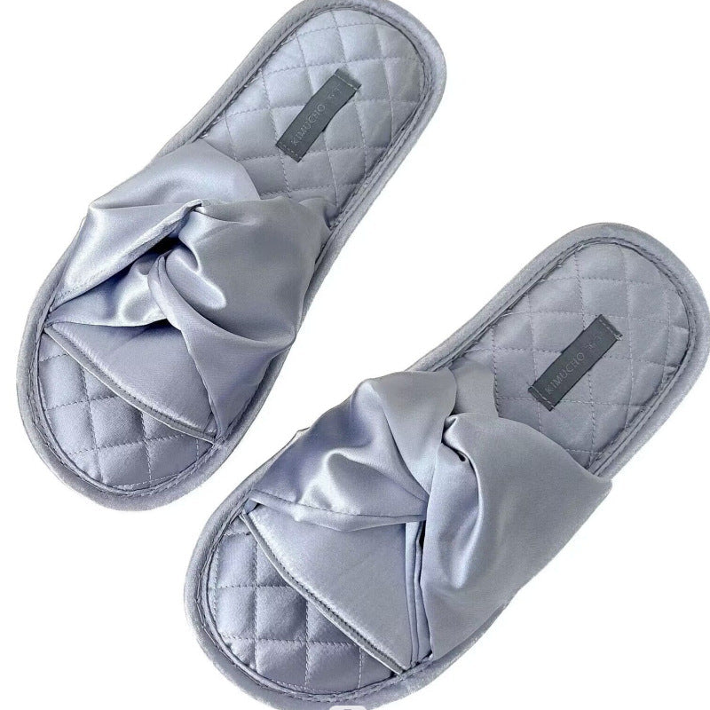 Elegant Cross Bow Satin Indoor Slippers