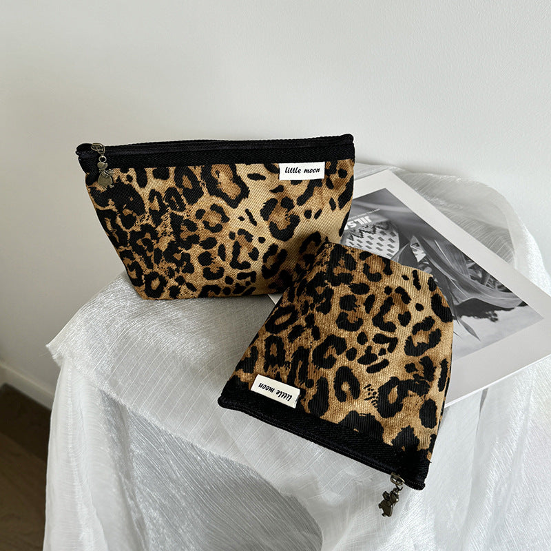 Leopard Print Canvas Portable Makeup Bag