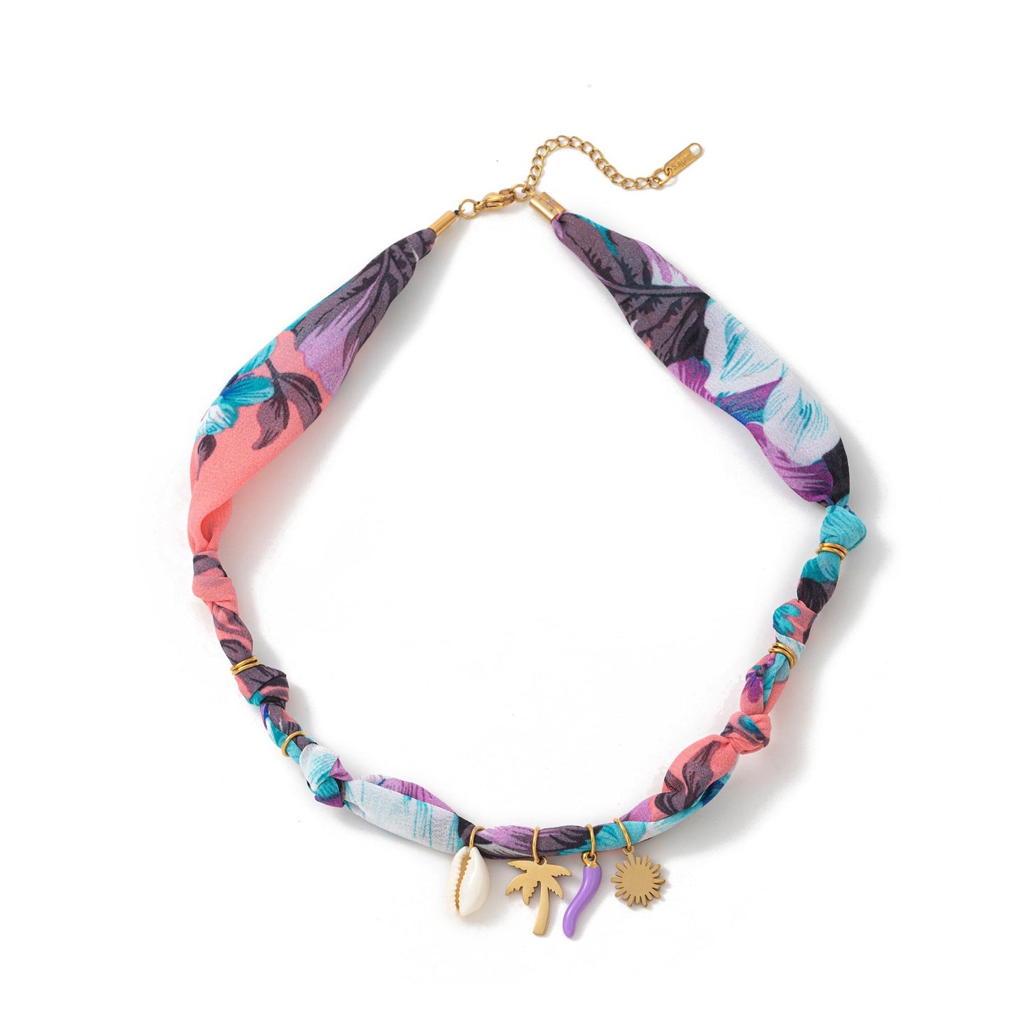 Colorful Flower Shell Pendant Scarf Necklace