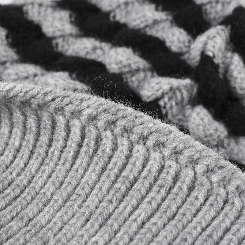 Stripe Contrast Color Simple Knit Pom Beanie