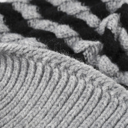 Stripe Contrast Color Simple Knit Pom Beanie