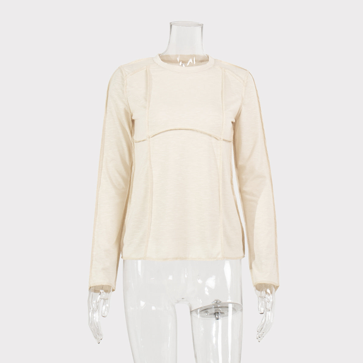 Patchwork Round Neck Simple Tops