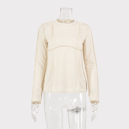 Patchwork Round Neck Simple Tops