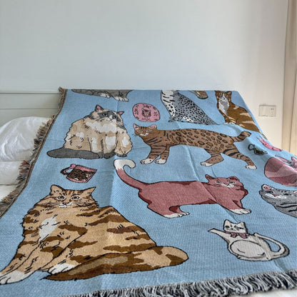 Cozy Funny Cat Prints Tapestry Throw Blanket