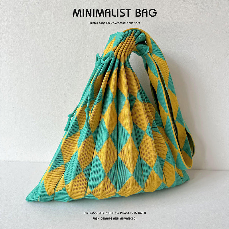 Colorful Plaid Simple Folded Knit Shoulder Bag