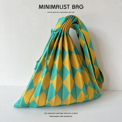 Colorful Plaid Simple Folded Knit Shoulder Bag
