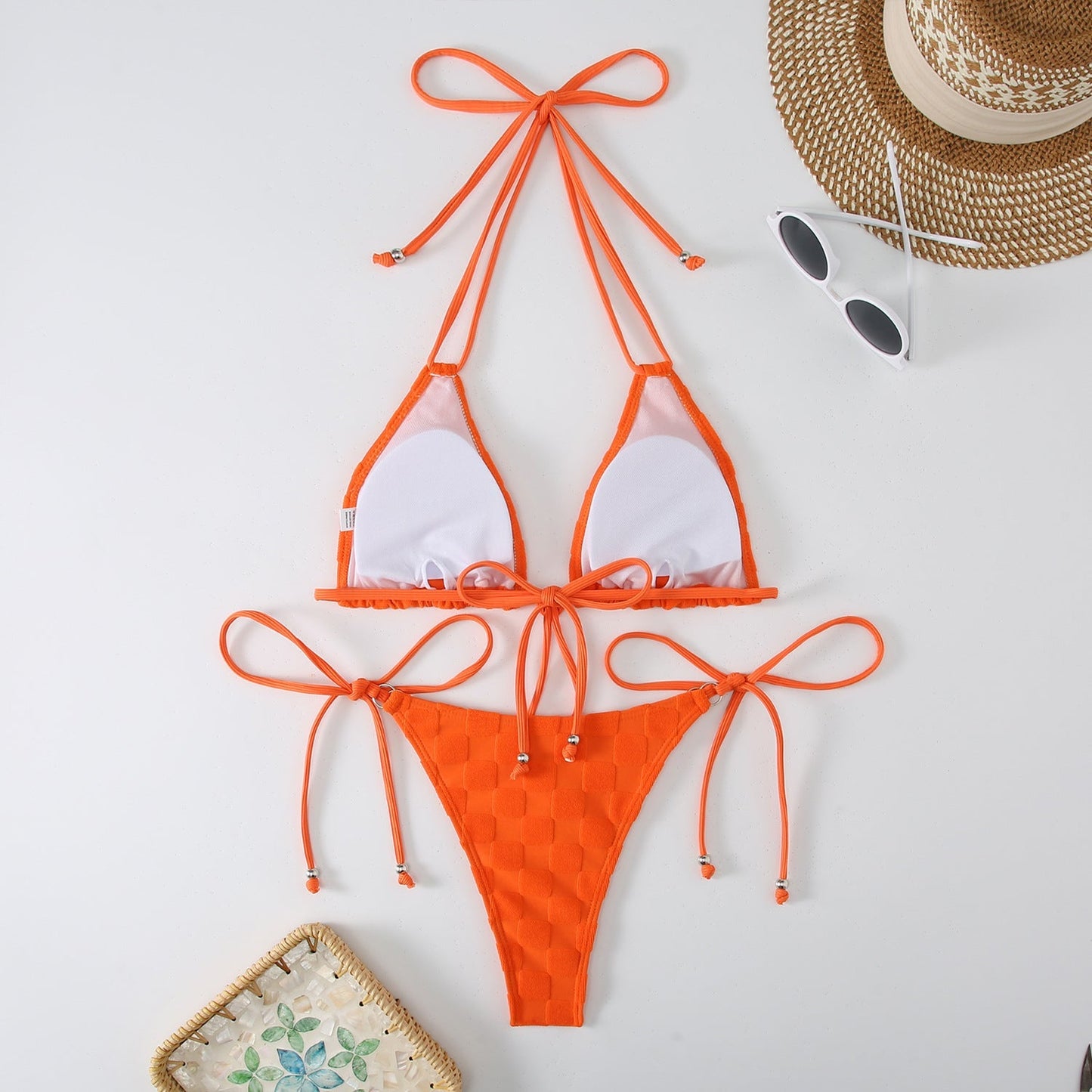 2PCS Solid Color String Tie Bikini Swimwear