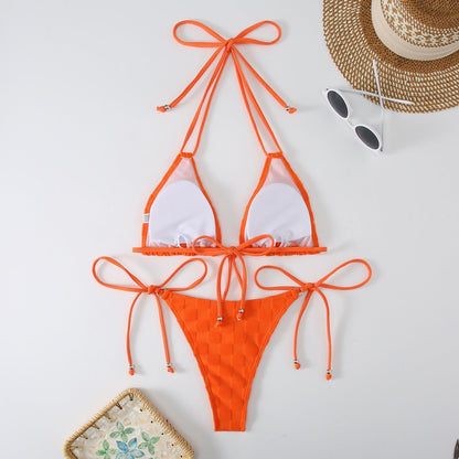 2PCS Solid Color String Tie Bikini Swimwear