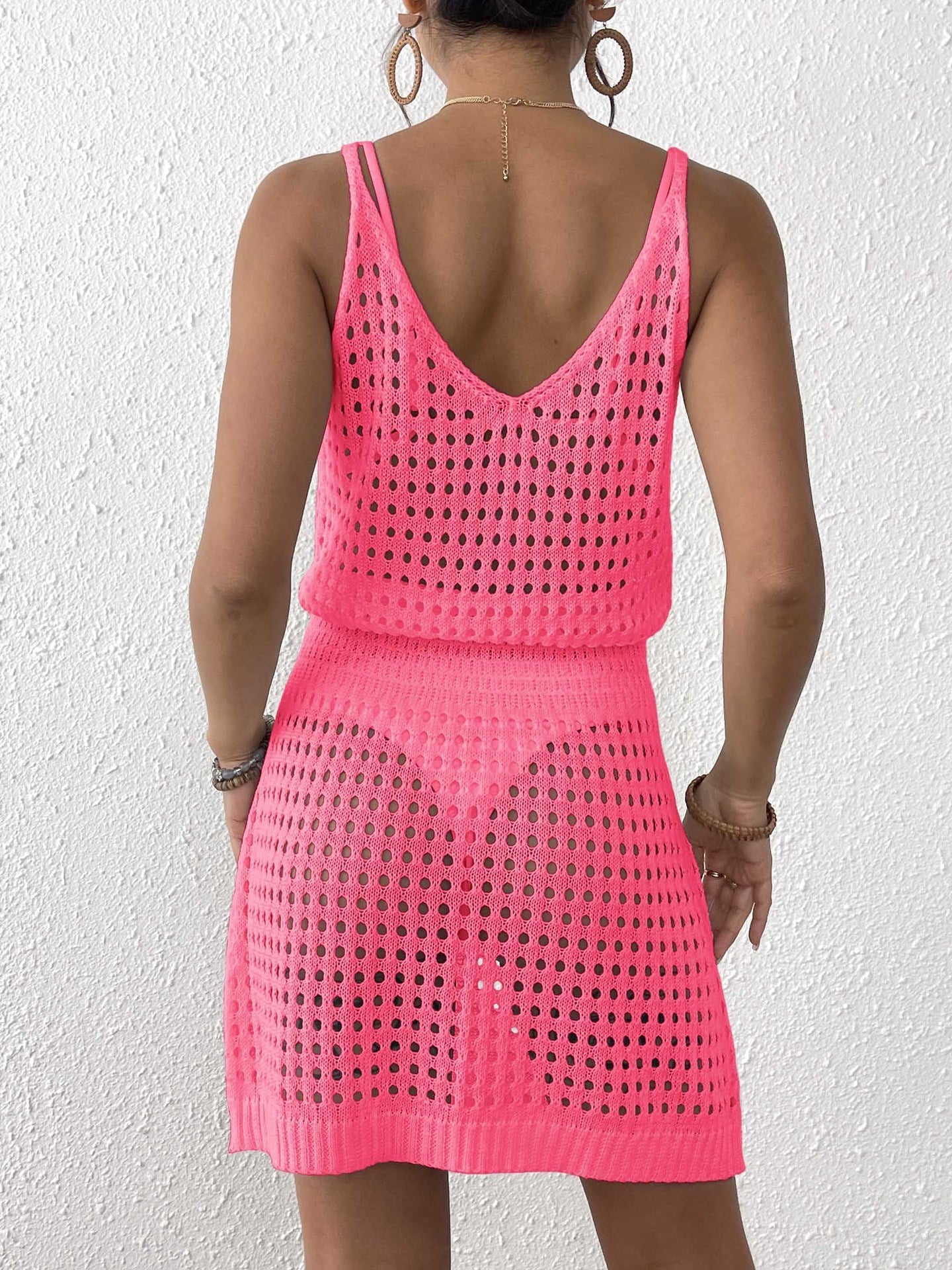 V-Neck Hollow Out Cover Up Mini Dress