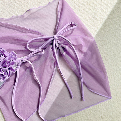 3-Piece Sexy 3D Floral Bandeau Bikini Set