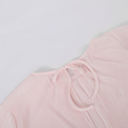 Elegant Ruched Flared Sleeve Back-Tie Top