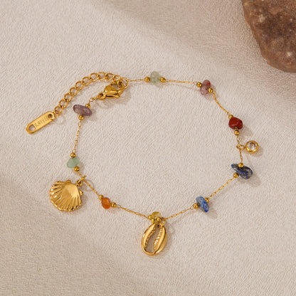 Colorful Stone Shell Pendant Zirconia Chain Bracelet
