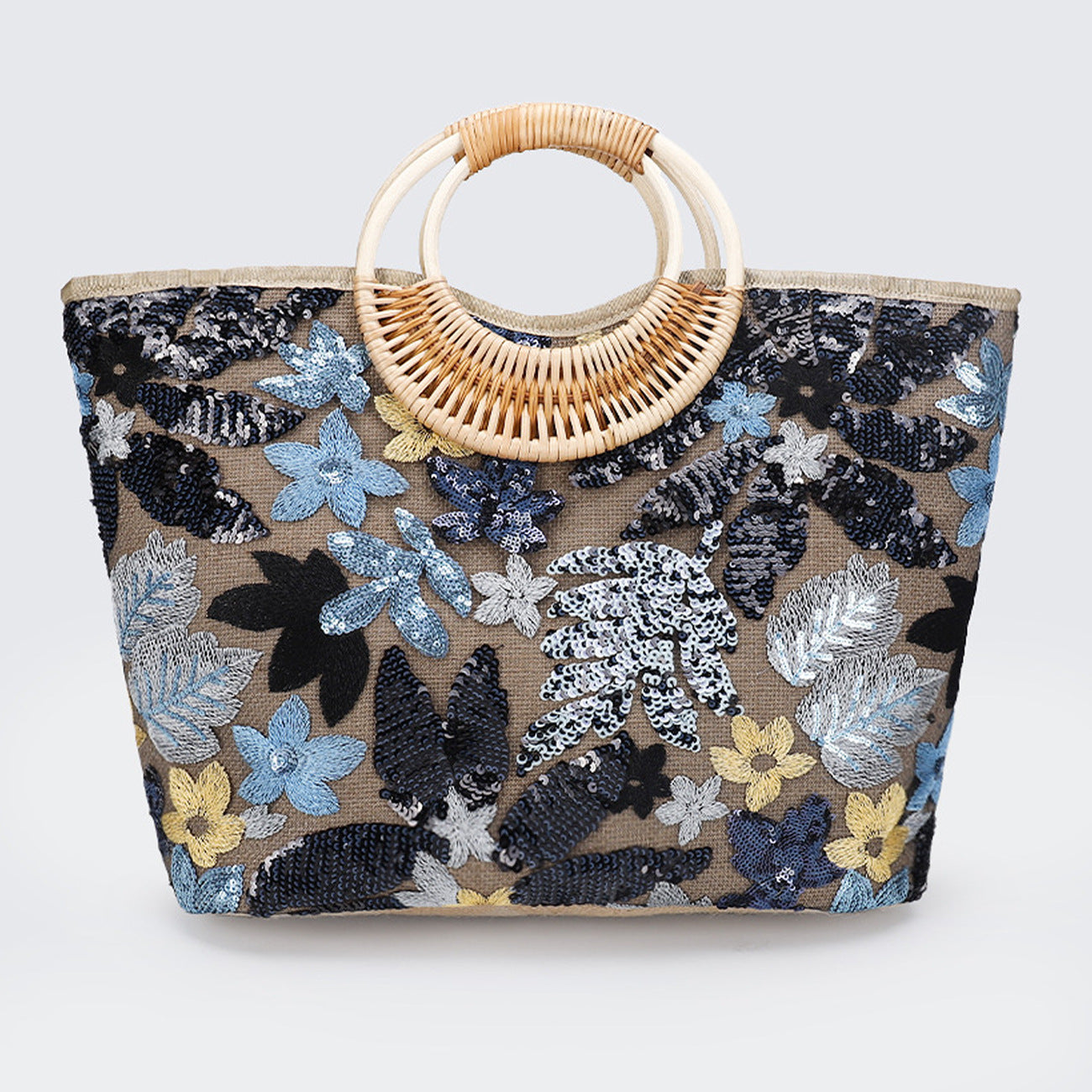 Elegant Sequin Embroidered Woven Tote Bag