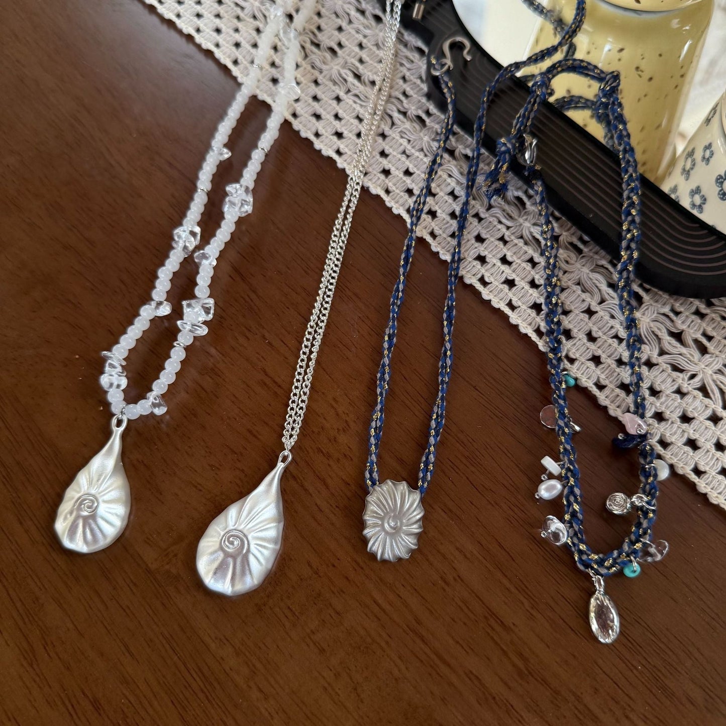 Handmade Shell Conch Braided Cord Necklace