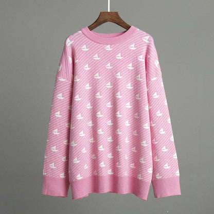 Print Contrast Color Loose Sweater