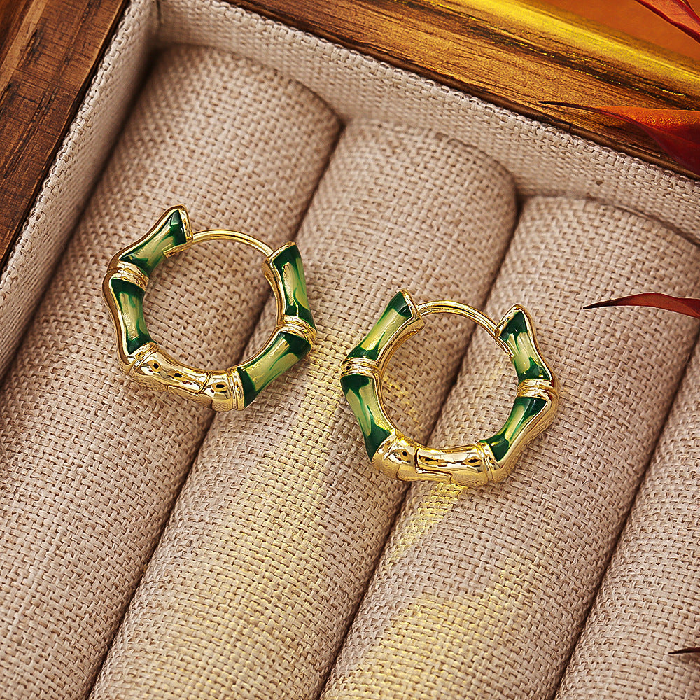 Elegant Bamboo Enamel Hoop Earrings